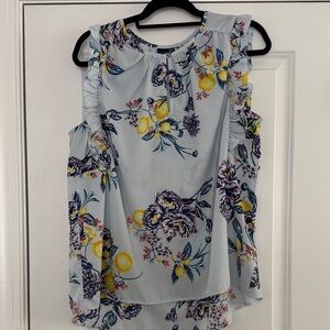 Kaari Blue Floral Ruffle Blouse - Light Blue and Yellow